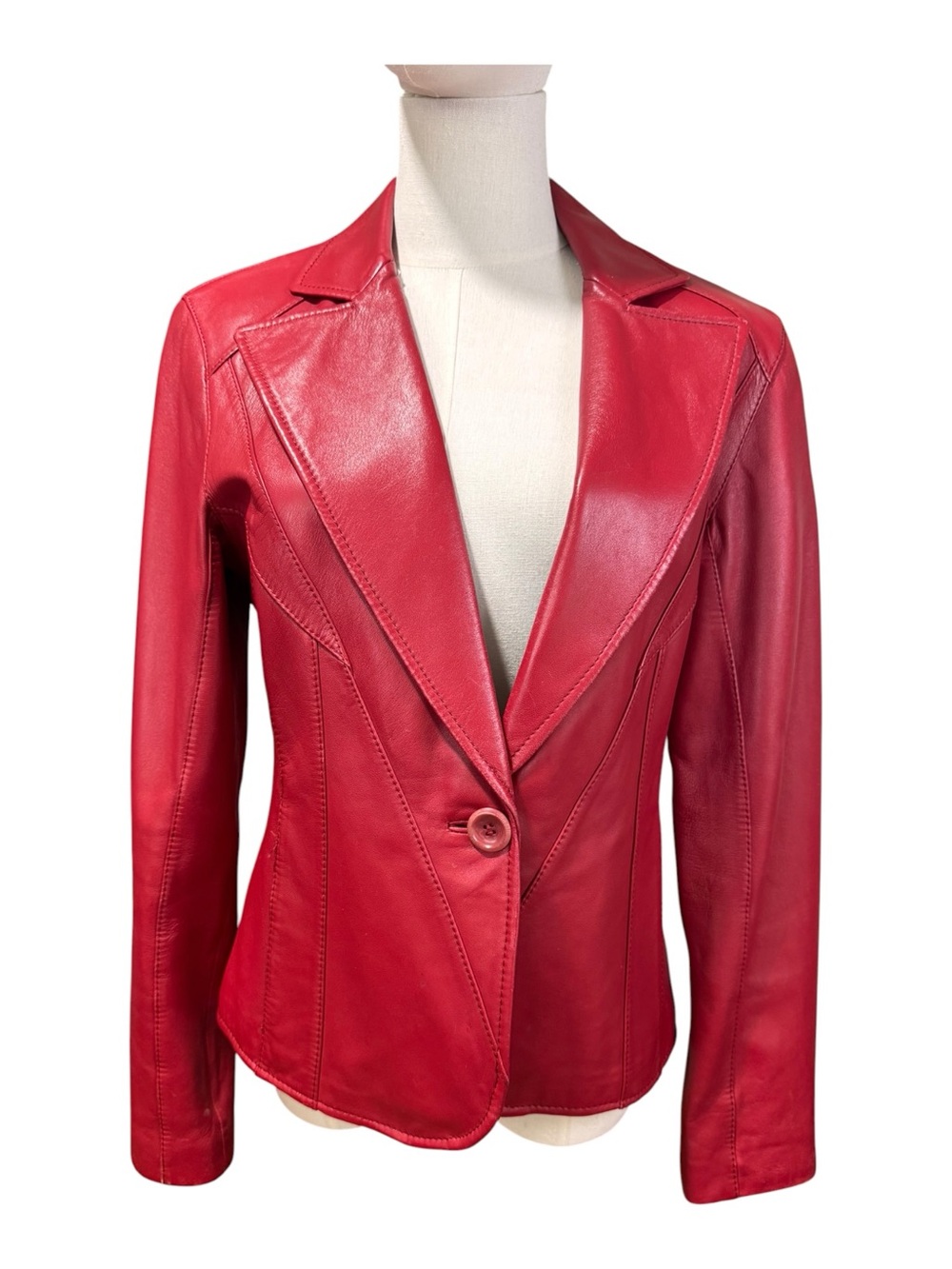 Vintage Siena Studio Genuine Leather Single Button Blazer Jacket Red 6
